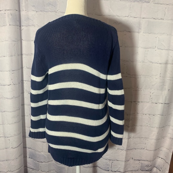 LOFT Ann Taylor Striped Blue White Knitted Sweater - Picture 2 of 6
